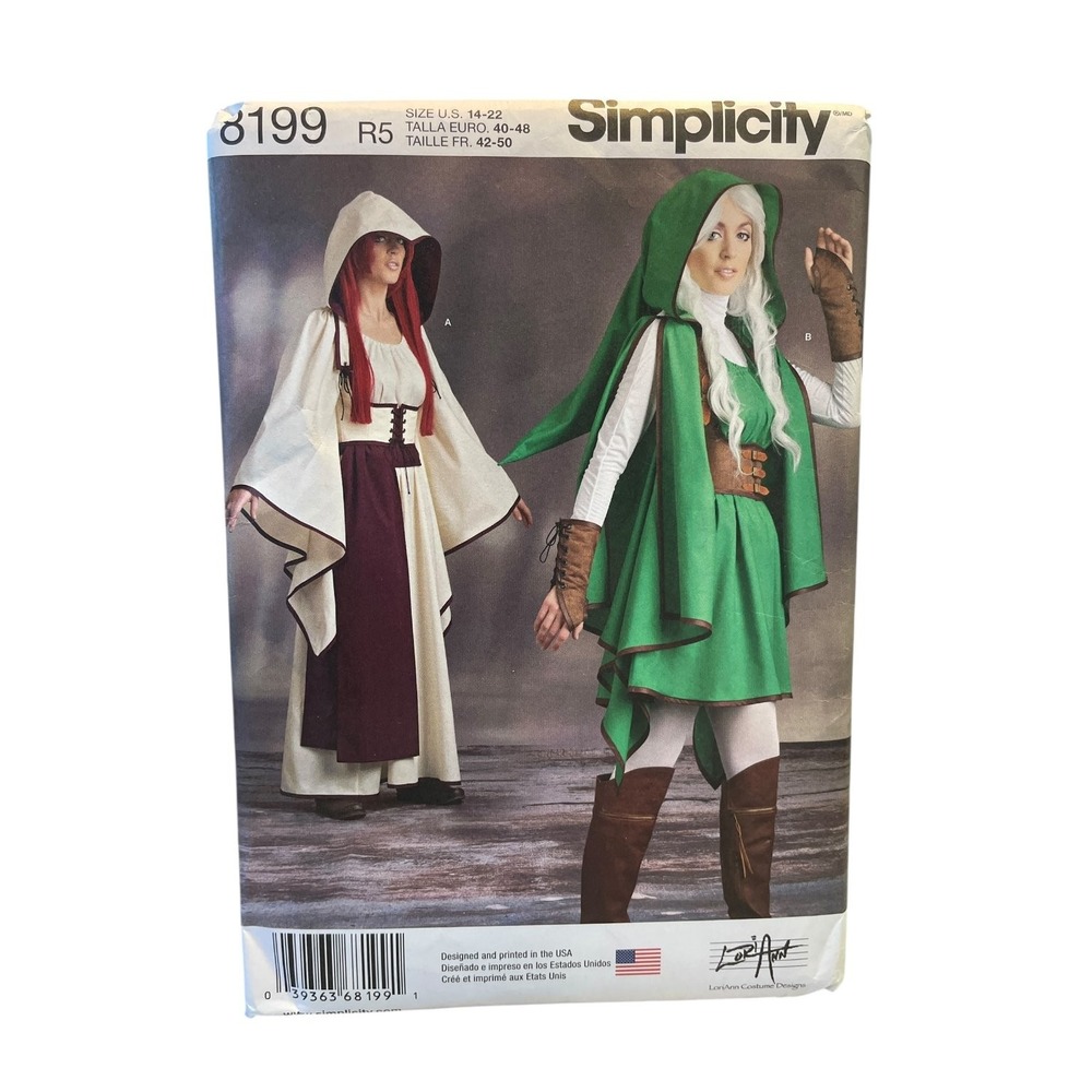 Simplicity 8199 Misses Costume Sewing Pattern Size 14-22 Medieval Cloak